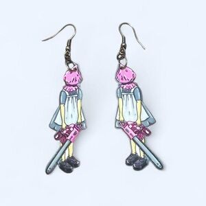 Quirky Pink and Blue Chainsaw Earrings